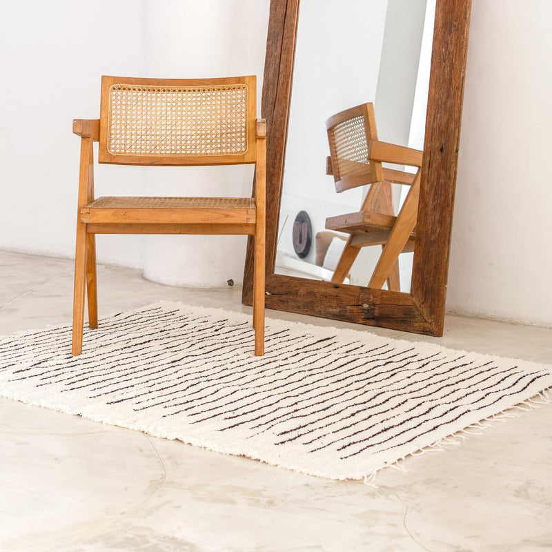 Large Rug made from White Cotton with Black Stripes 150x120 cm KERTA Handwoven