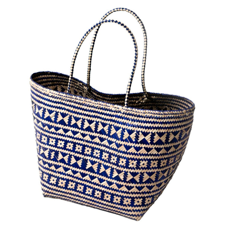 Blauwe boodschappentas | Strandtas | Tote Bag KIDUL van rotan