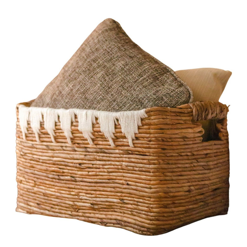 Storage Basket with Cotton Decor PISANG Decorative Basket Handwoven from Banana Fibre