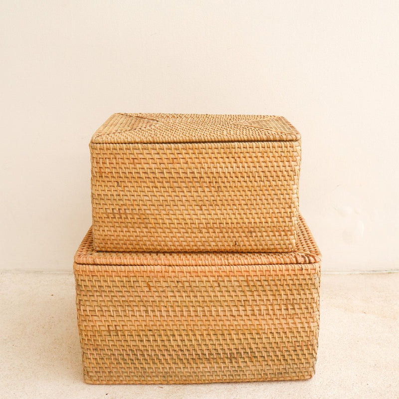 Storage Basket with Lid Shelf Basket made from Beige Rattan Handwoven Decorative Basket GRAHA (2 sizes)