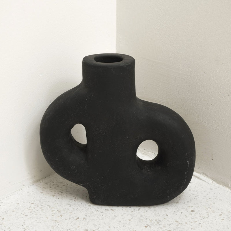 Vase Black Small Decorative Vase Hand Cast from Clay for Dried or Fresh Flowers LEMBAH