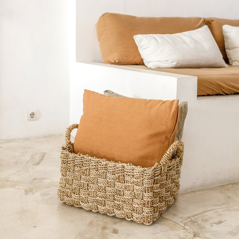 Basket Woven from Seagrass BATIK (3 sizes) Rectangular Storage Basket for Shelves or for Laundry