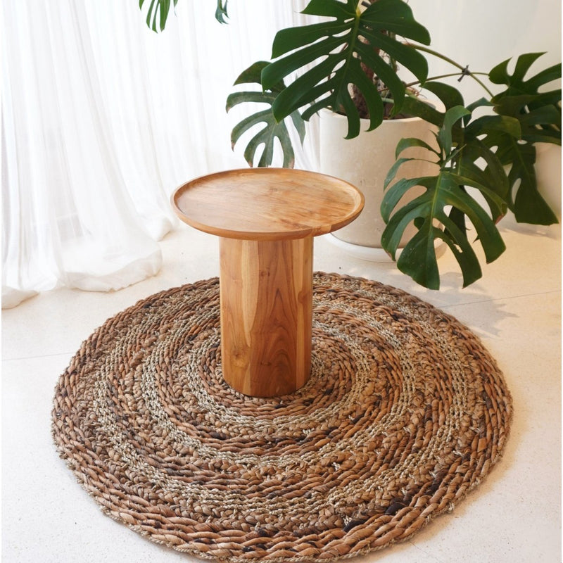 Rug 100/120 cm with Stripes Round Plant Fibre Rug made from Banana Fibre, Seagrass & Water Hyacinth Brown Beige Carpet POHON (2 sizes)