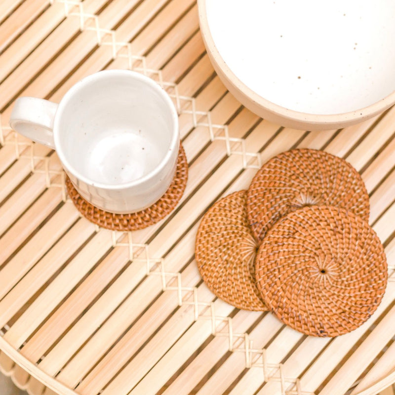 Round Rattan Coasters Set of 4 or 8 Handmade TIBU