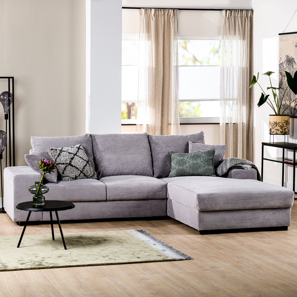 3 seater sofa CL right, fabric RIB, RIB311 gray