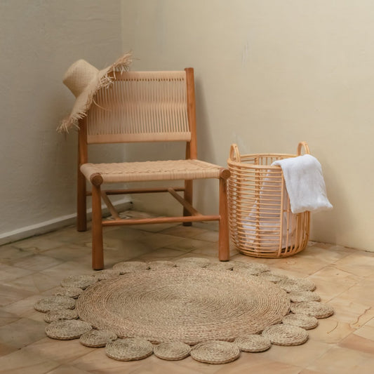 Round Waterhyacinth Rug 90/110 cm LAORA Woven Carpet Beige (2 sizes)