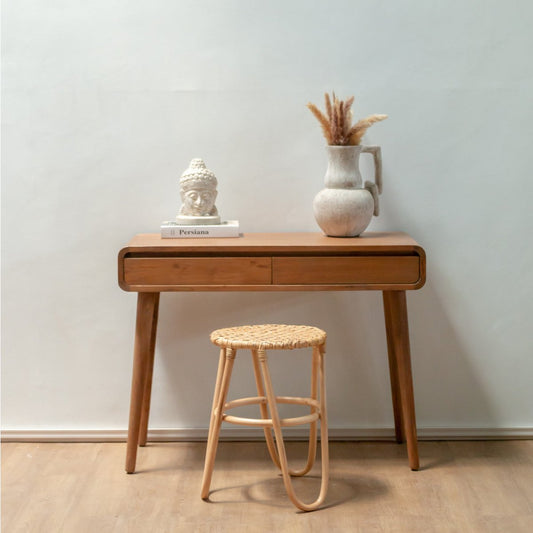 Rattan Stool KOLAKA Natural Ø35 cm with Woven Seating Surface | Three-Legged Small Round Stool