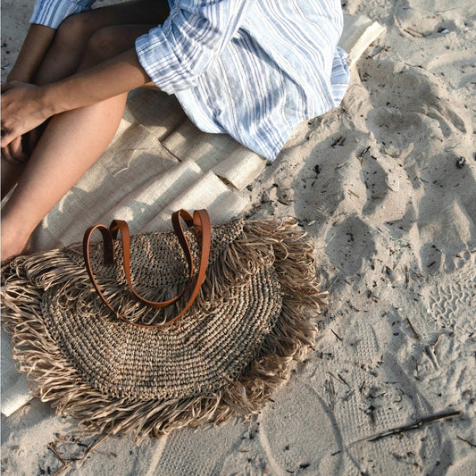 Beige Shoulder Bag with Fringes Beach Bag Tote Shopping Bag SUMBAWA