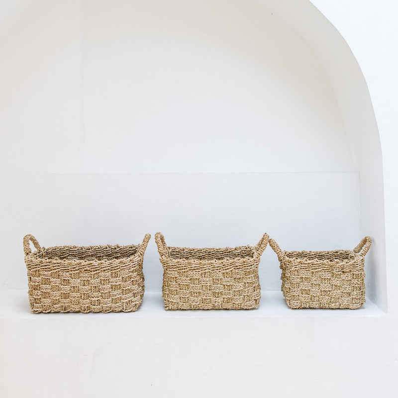 Basket Woven from Seagrass BATIK (3 sizes) Rectangular Storage Basket for Shelves or for Laundry