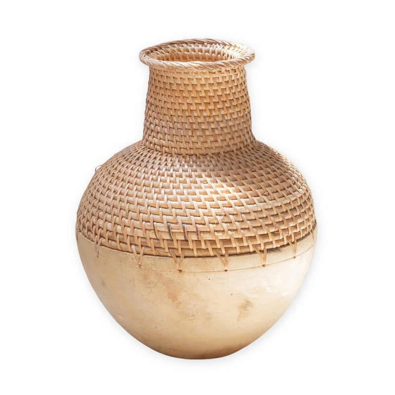 Woven Boho Vase KAMARI made from Rattan and Wood