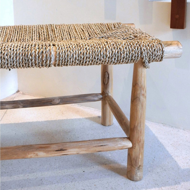 Bench SUNGAI made from Massive Wood with Seating Surface from Woven Seagrass