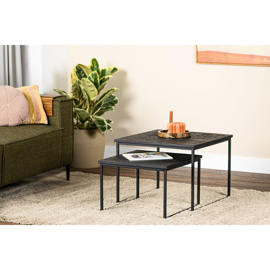 Coffee table set of 2, Aged Teak, B340 black