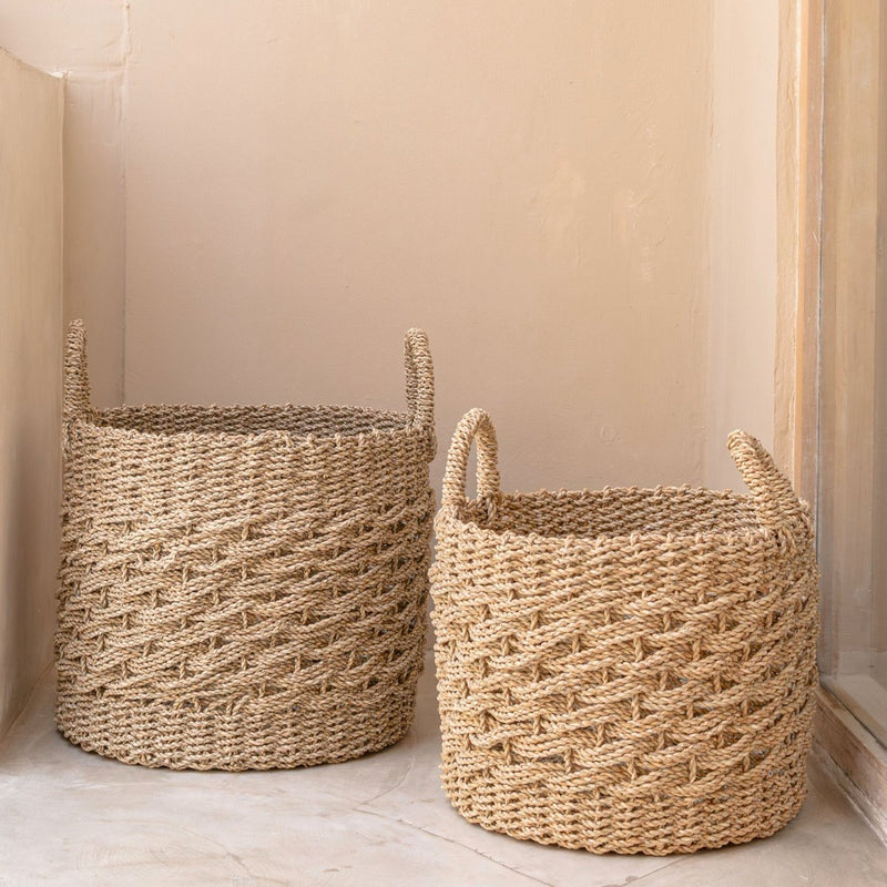 Large Laundry Basket Round Storage Basket Decorative Basket Woven from Natural Fibres MASILA (2 sizes)