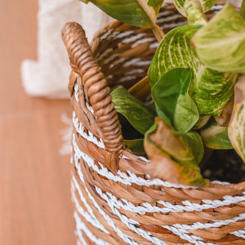 Round Woven Basket with Striped Pattern YALIMO made from Water Hyacinth (3 sizes)