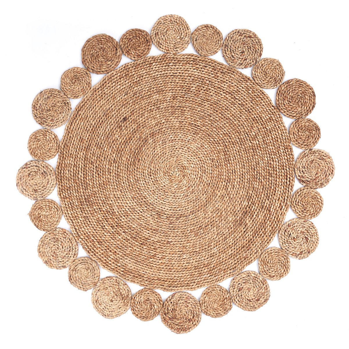 Round Waterhyacinth Rug 90/110 cm LAORA Woven Carpet Beige (2 sizes)