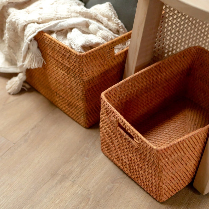 Shelf Basket made from Rattan Newspaper Basket Storage Basket Brown Handwoven Decorative Basket WARSA (3 sizes)