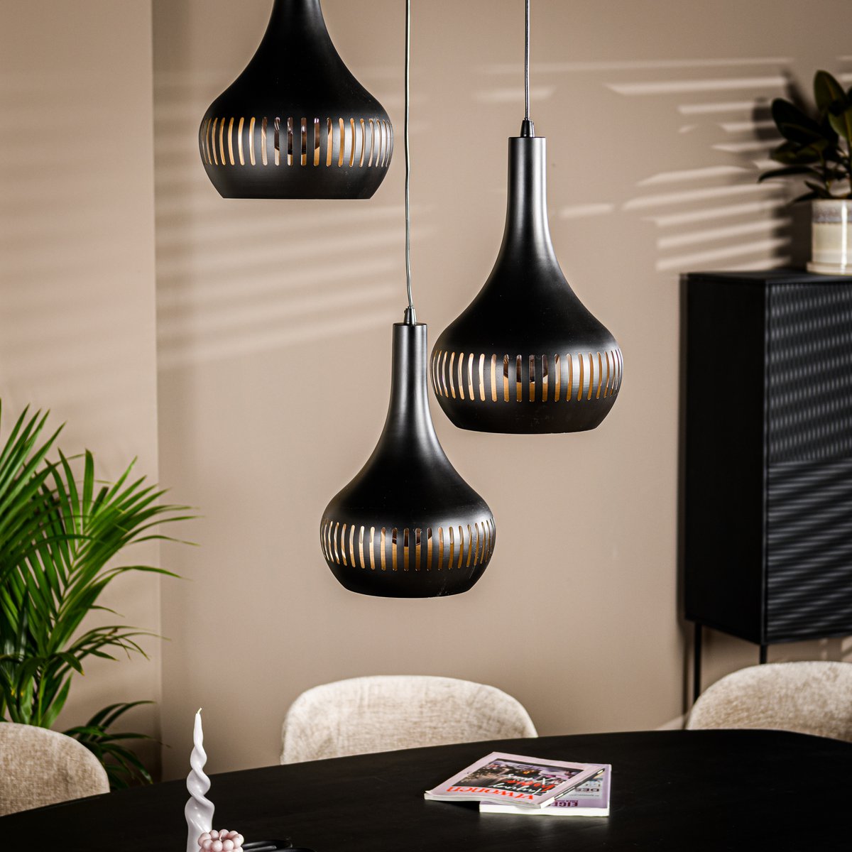 Hanging lamp, 3-light, H340 black