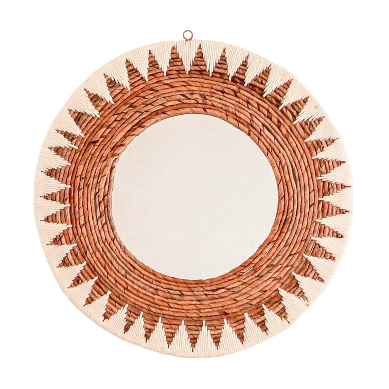 Round Boho Mirror 60 cm | Handmade Woven Wall Mirror AWAN | Wall Decoration with Pattern made of Cotton Cords