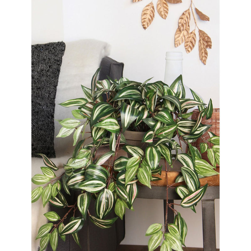 Tradescantia Kunst Hangplant - L15 x B30 x H80 cm - Groen