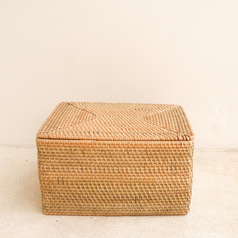 Storage Basket with Lid Shelf Basket made from Beige Rattan Handwoven Decorative Basket GRAHA (2 sizes)