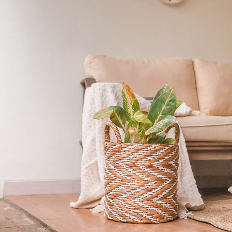 Round Woven Basket with Striped Pattern YALIMO made from Water Hyacinth (3 sizes)