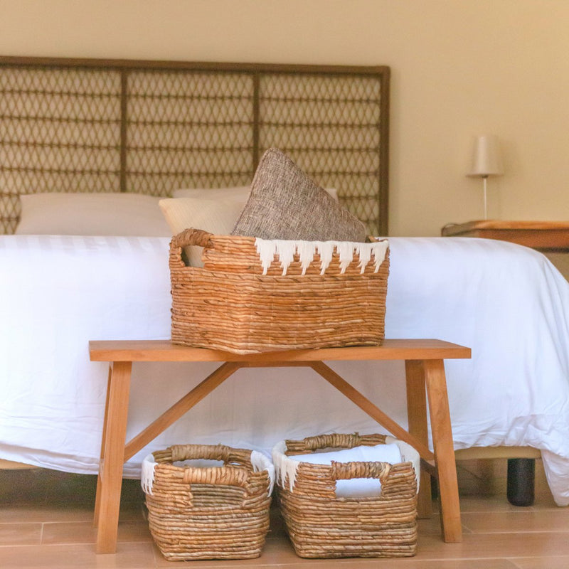 Storage Basket with Cotton Decor PISANG Decorative Basket Handwoven from Banana Fibre