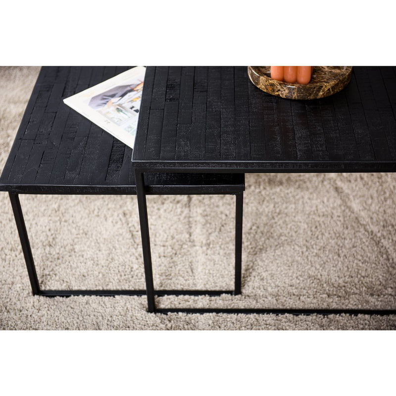 Coffee table set of 2, Aged Teak, B340 black