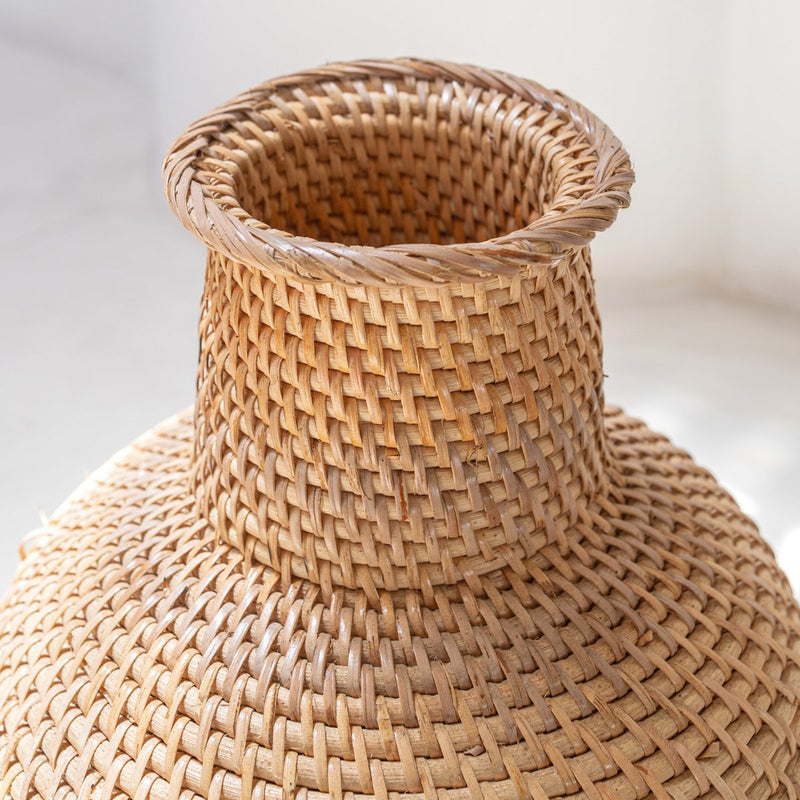 Woven Boho Vase KAMARI made from Rattan and Wood