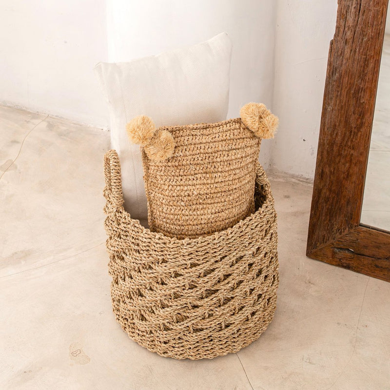 Large Laundry Basket Round Storage Basket Decorative Basket Woven from Natural Fibres MASILA (2 sizes)