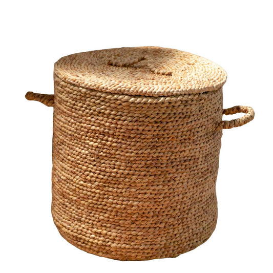 Large Laundry Basket with Lid Ø54 cm AMAN made from Water Hyacinth | Woven Storage Basket | Round Hamper | Large Hamper Basket | Laundry Hamper