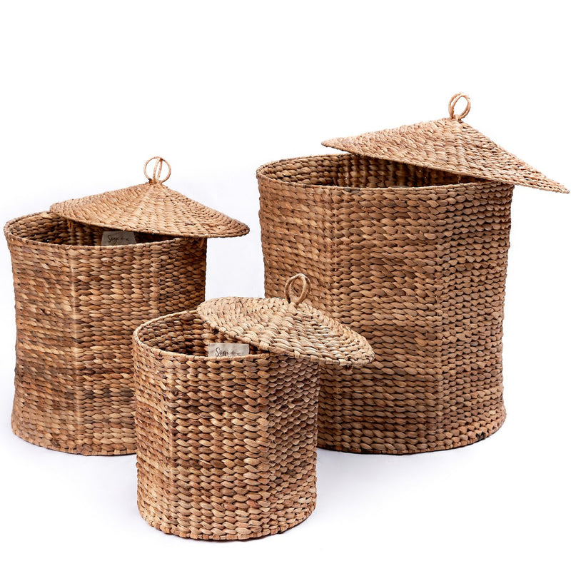 Laundry Basket with Lid GARUT made from Water Hyacinth (3 sizes)