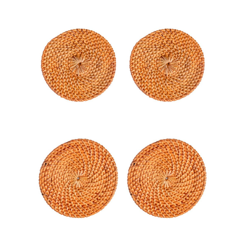 Round Rattan Coasters Set of 4 or 8 Handmade TIBU