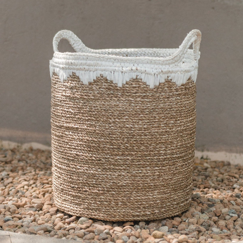 Large Laundry Basket Round Storage Basket Plant Basket Woven from Natural Fibres NIAS white (2 sizes)