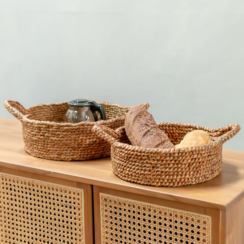 Bread Basket | Small Round Basket | Decorative Woven Storage Basket made of Water Hyacinth JAWAH (2 sizes)