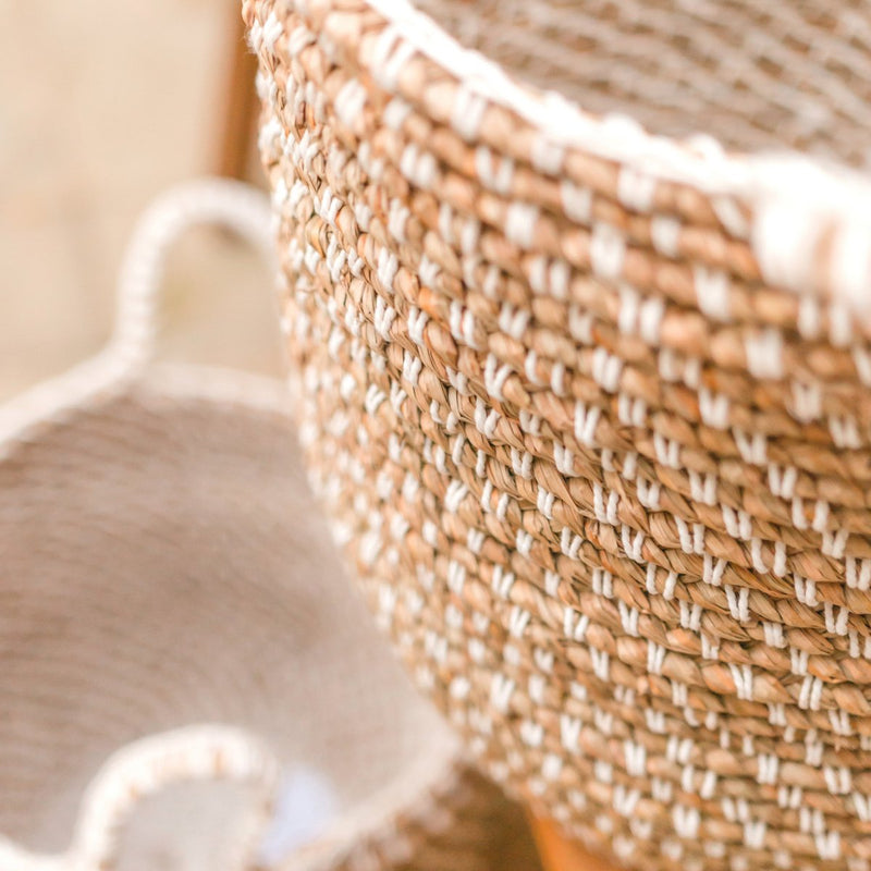 Laundry Basket Storage Basket Round GUNUNG Made of Banana Fibre with a Macrame Pattern made of Cotton