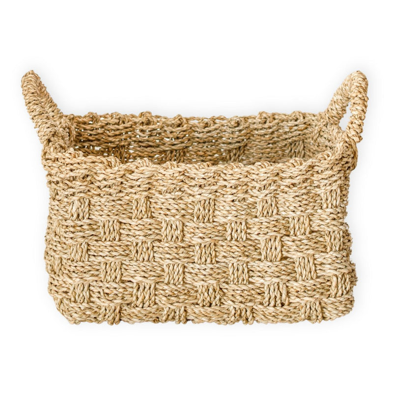 Basket Woven from Seagrass BATIK (3 sizes) Rectangular Storage Basket for Shelves or for Laundry