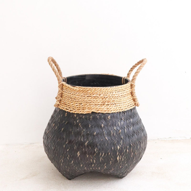 Black Plant Basket Decorative Basket Large Laundry Basket BENOA (black) Hand-woven Basket made of Bamboo and Seagrass (3 sizes)