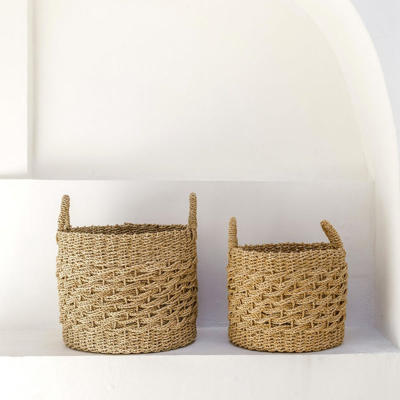 Large Laundry Basket Round Storage Basket Decorative Basket Woven from Natural Fibres MASILA (2 sizes)