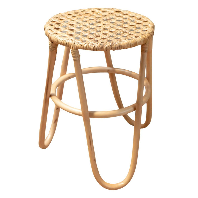 Rattan Stool KOLAKA Natural Ø35 cm with Woven Seating Surface | Three-Legged Small Round Stool