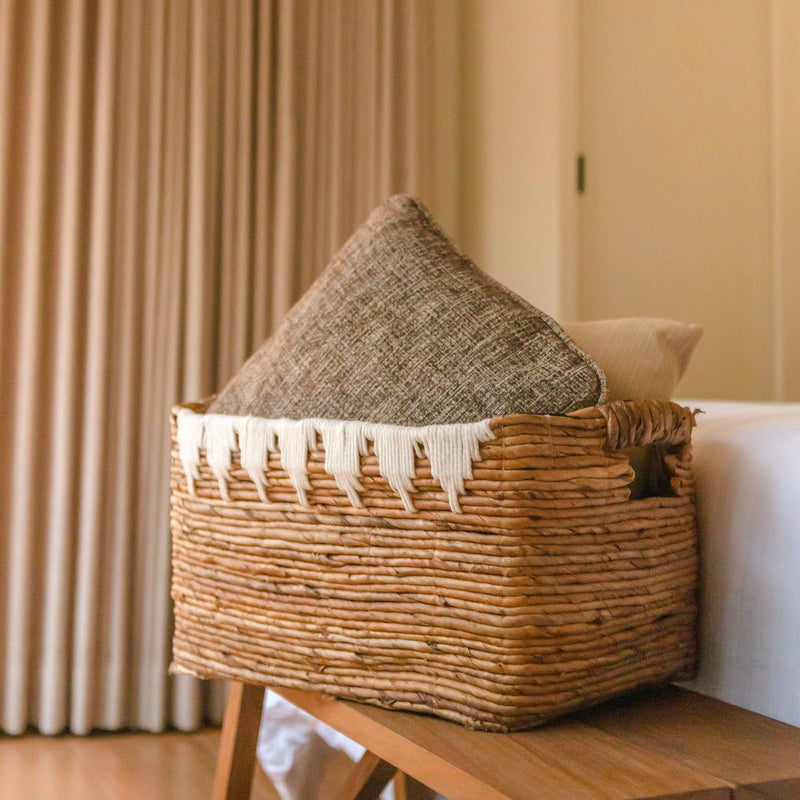 Storage Basket with Cotton Decor PISANG Decorative Basket Handwoven from Banana Fibre