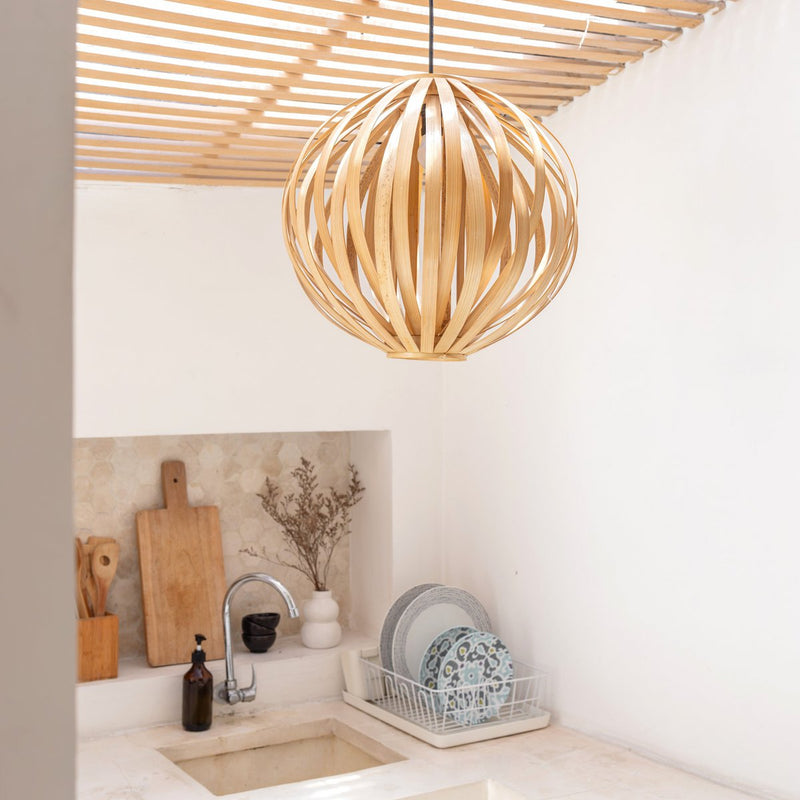 Bamboo Lamp Natural Lampshade UBUD Spherical Shaped Ceiling Lamp Pendant Lamp Made of Natural Fibres