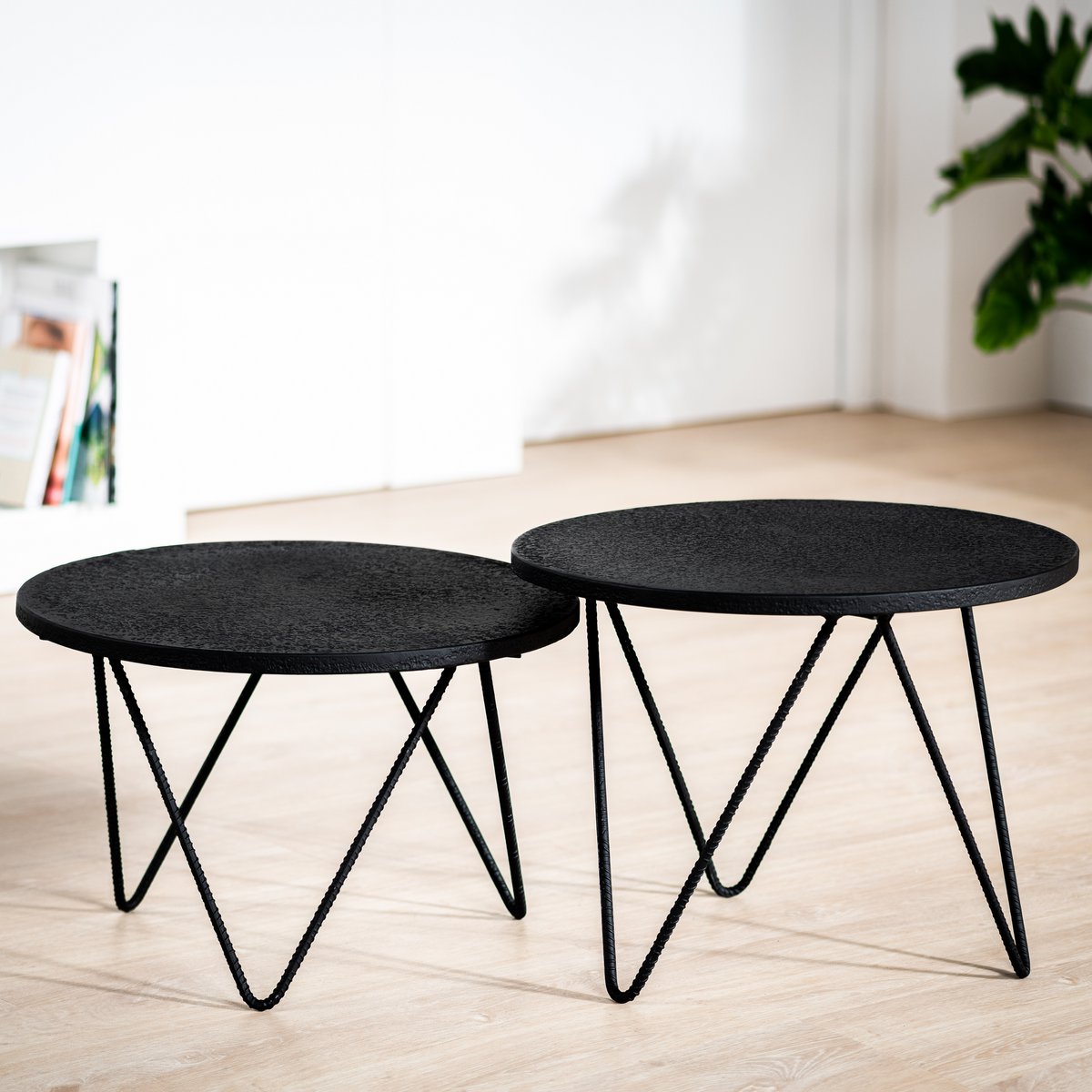 Ronde salontafel set van 2, Lava, B340 zwart