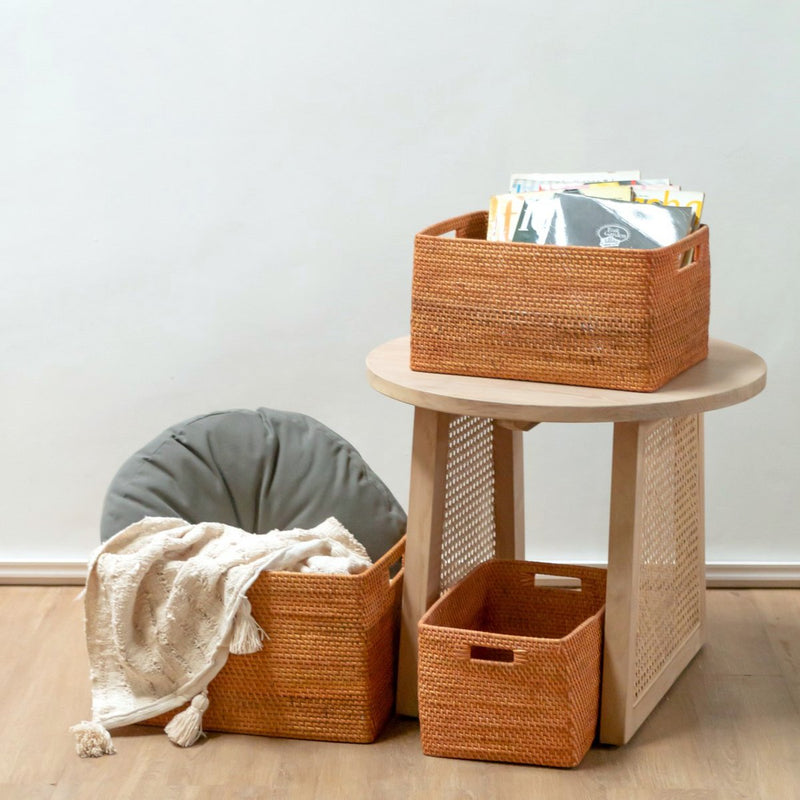 Shelf Basket made from Rattan Newspaper Basket Storage Basket Brown Handwoven Decorative Basket WARSA (3 sizes)