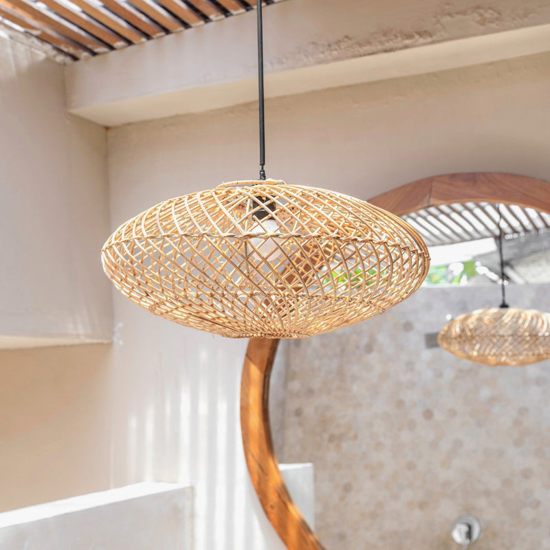 Rattan Lamp Natural Lampshade ARANA Flat Shaped Ceiling Lamp Pendant Lamp Made of Natural Fibres