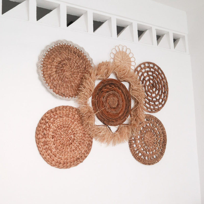 Tropical Wall Decoration Set 6 Mixed Pieces DALUM Boho Decor Handwoven from Natural Materials