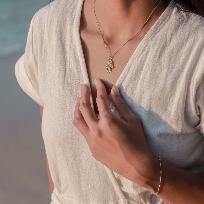 Sierlijke ketting 18k verguld - gouden ketting van 40 cm gemaakt van 925 zilver verguld - met hanger in Bali-stijl - KRAJAN goud