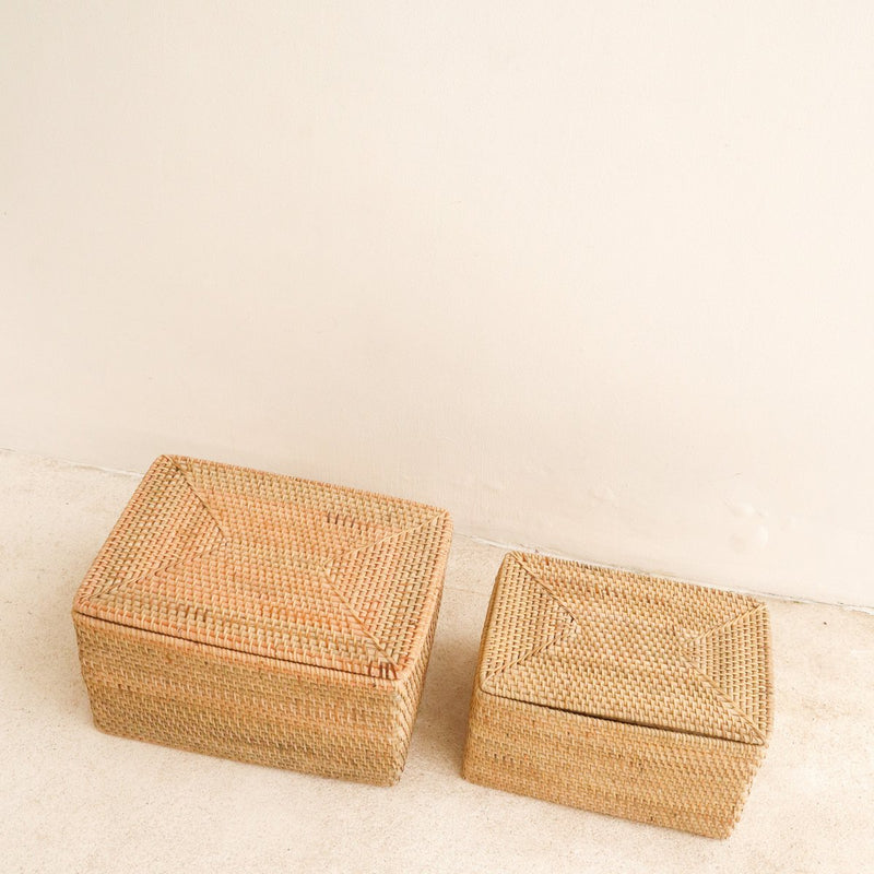 Storage Basket with Lid Shelf Basket made from Beige Rattan Handwoven Decorative Basket GRAHA (2 sizes)