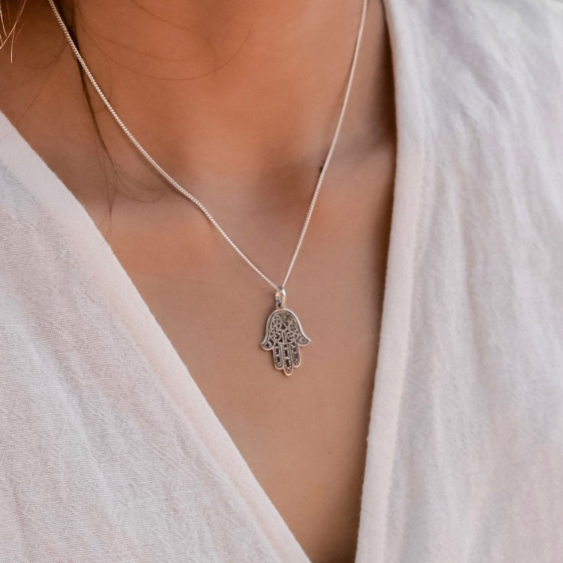 Dainty necklace with Bali style pendant - silver 40 cm chain made of 925 silver - KRAJAN silver