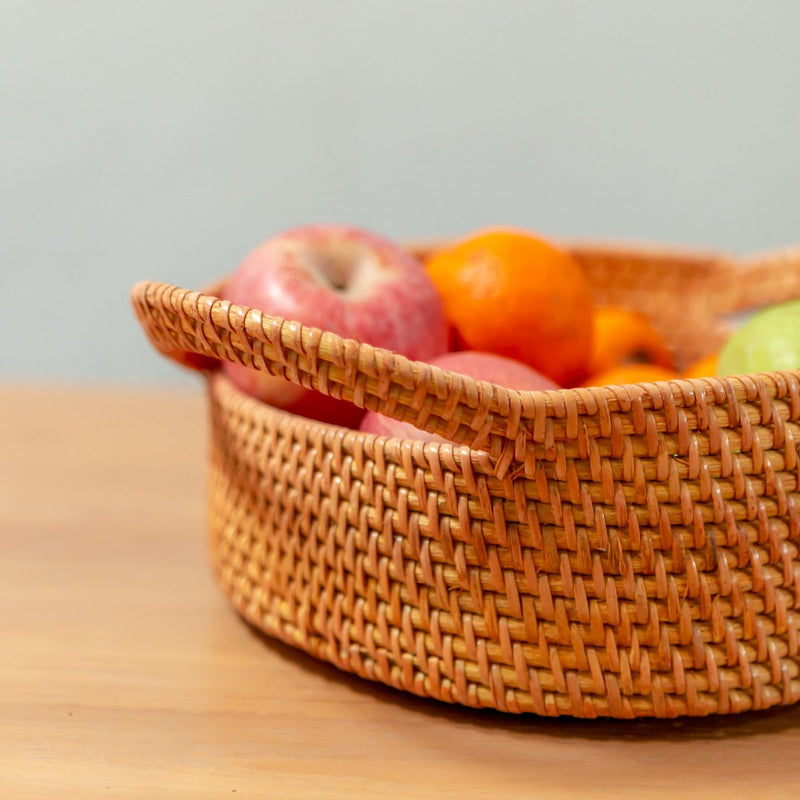 Small Rattan Storage Basket Decorative Basket SUWARI (2 sizes) great as Breas Basket or Fruit Bowl