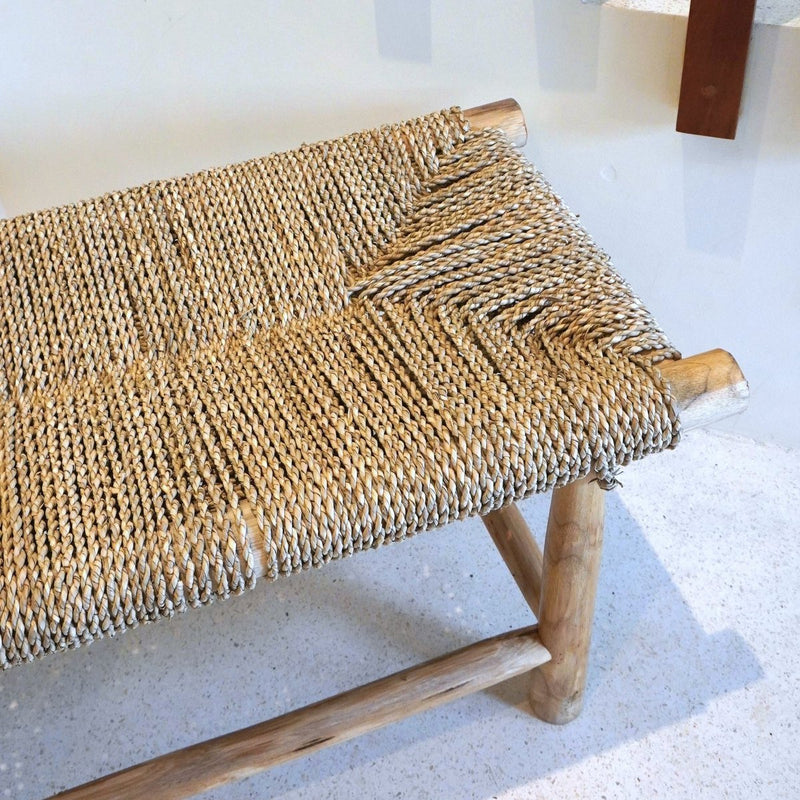 Bench SUNGAI made from Massive Wood with Seating Surface from Woven Seagrass